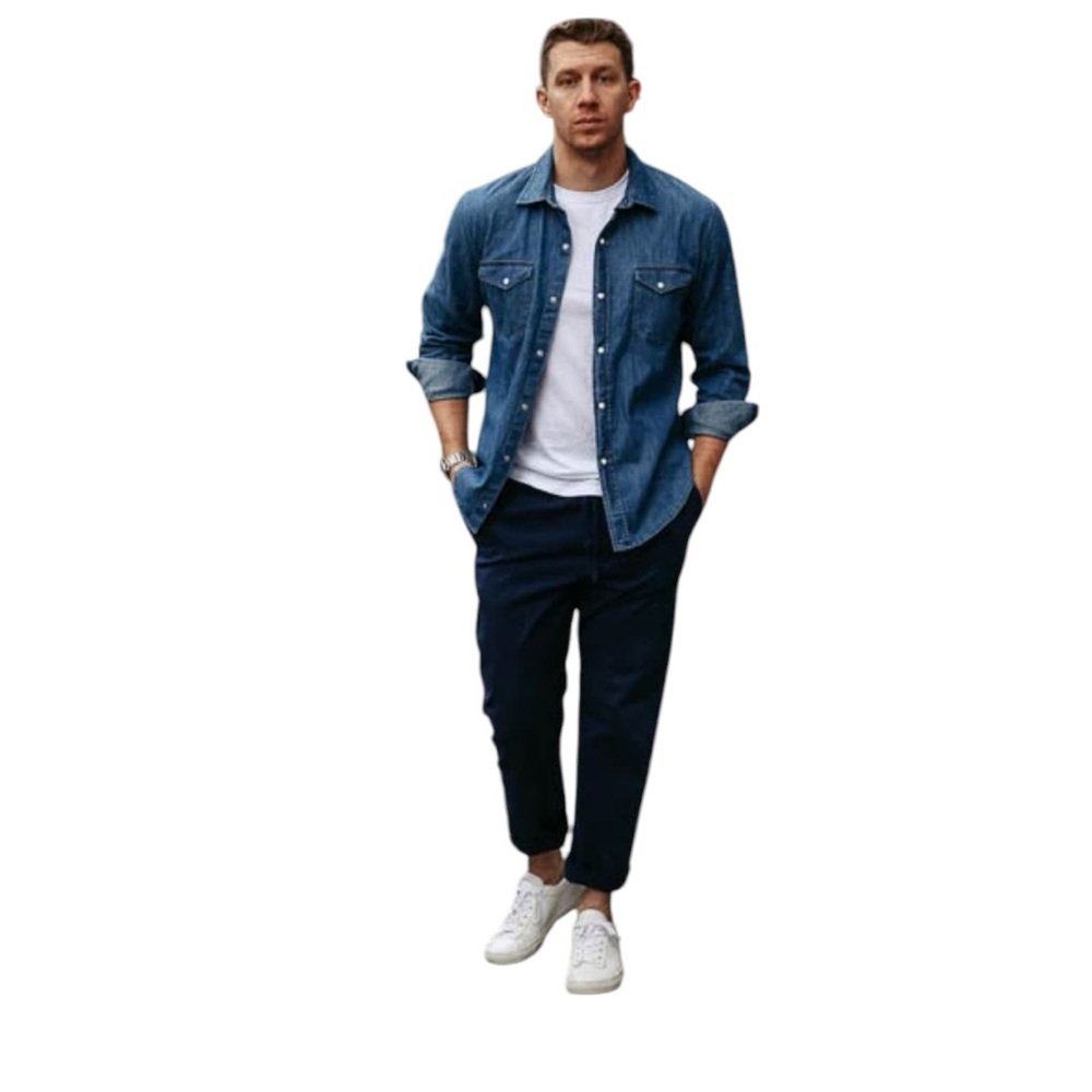Goodlife Blue Denim Casual Button-Down Shirt